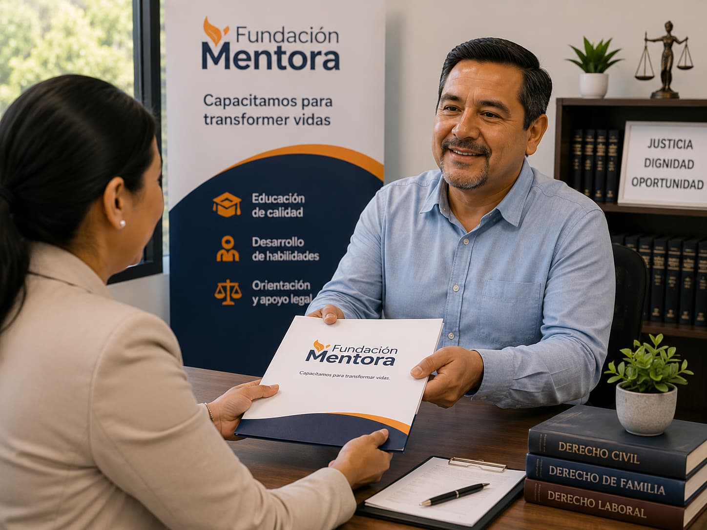 Beneficiario recibiendo orientación y acompañamiento legal por parte de Fundación Mentora.