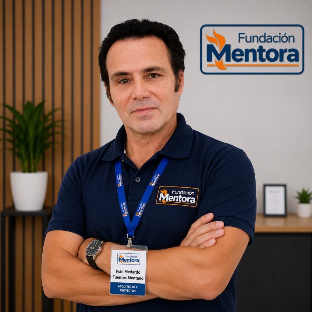 Iván Medardo Fuentes Montaño – Arquitecto y Proyectos | Fundación Mentora. Fotografía corporativa profesional del equipo académico e institucional, especializada en planificación, diseño, gestión y desarrollo de proyectos. Miembro del equipo de capacitación y desarrollo profesional de Fundación Mentora.