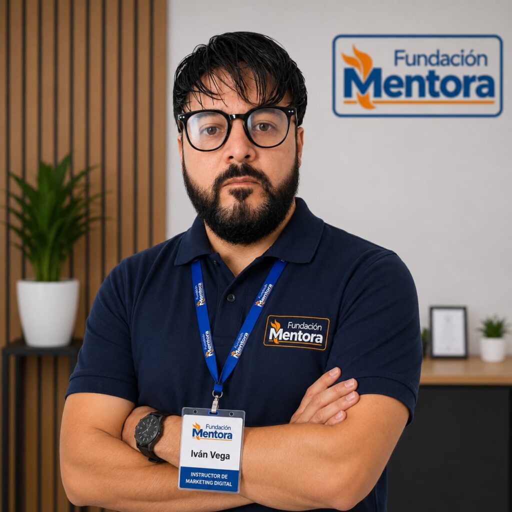 Iván Vega - Instructor de Marketing Digital | Fundación Mentora. Especialista en estrategias digitales, marketing online, redes sociales, publicidad digital, embudos de conversión y emprendimiento digital. Fotografía corporativa institucional en oficinas de Fundación Mentora.