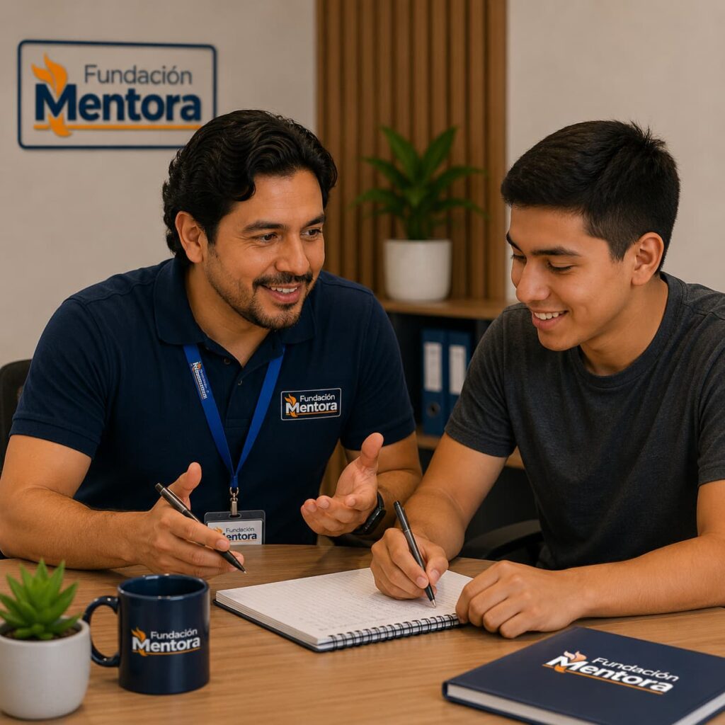 Desarrollo humano en Fundación Mentora representado mediante un proceso de mentoría personalizada, donde la orientación, el aprendizaje y el acompañamiento fortalecen las capacidades personales, académicas y profesionales de los participantes.