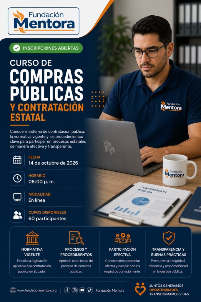 Curso de Compras Públicas y Contratación Estatal de Fundación Mentora con inscripciones abiertas.