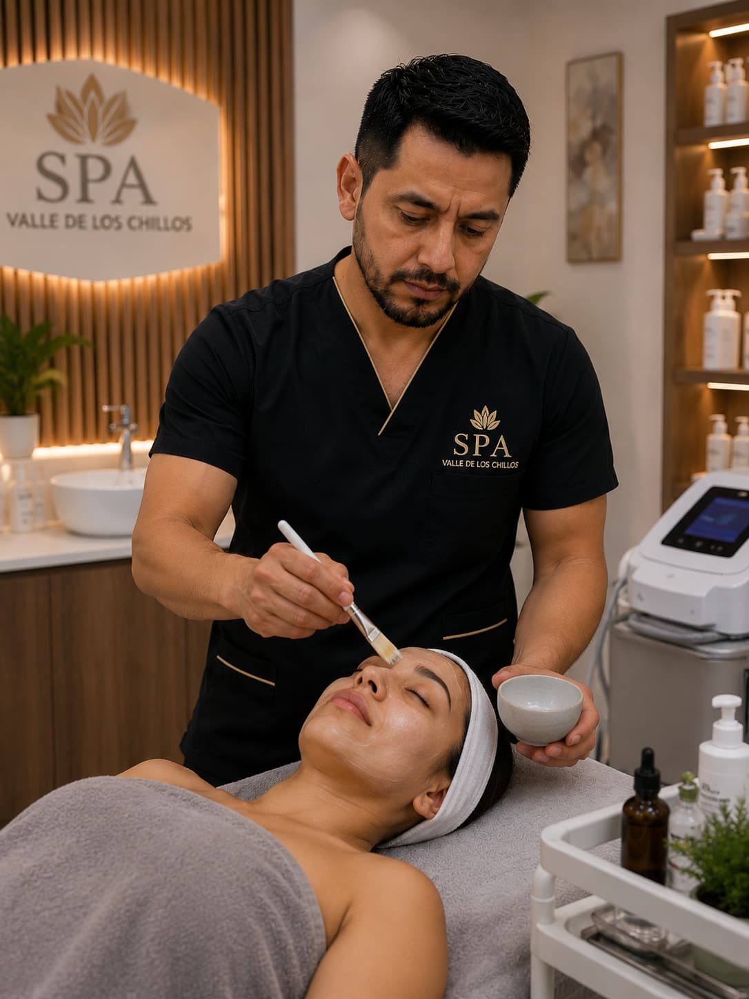 Carlos Manuel Pilca realiza un tratamiento estético facial en un spa donde actualmente desarrolla su actividad profesional.
