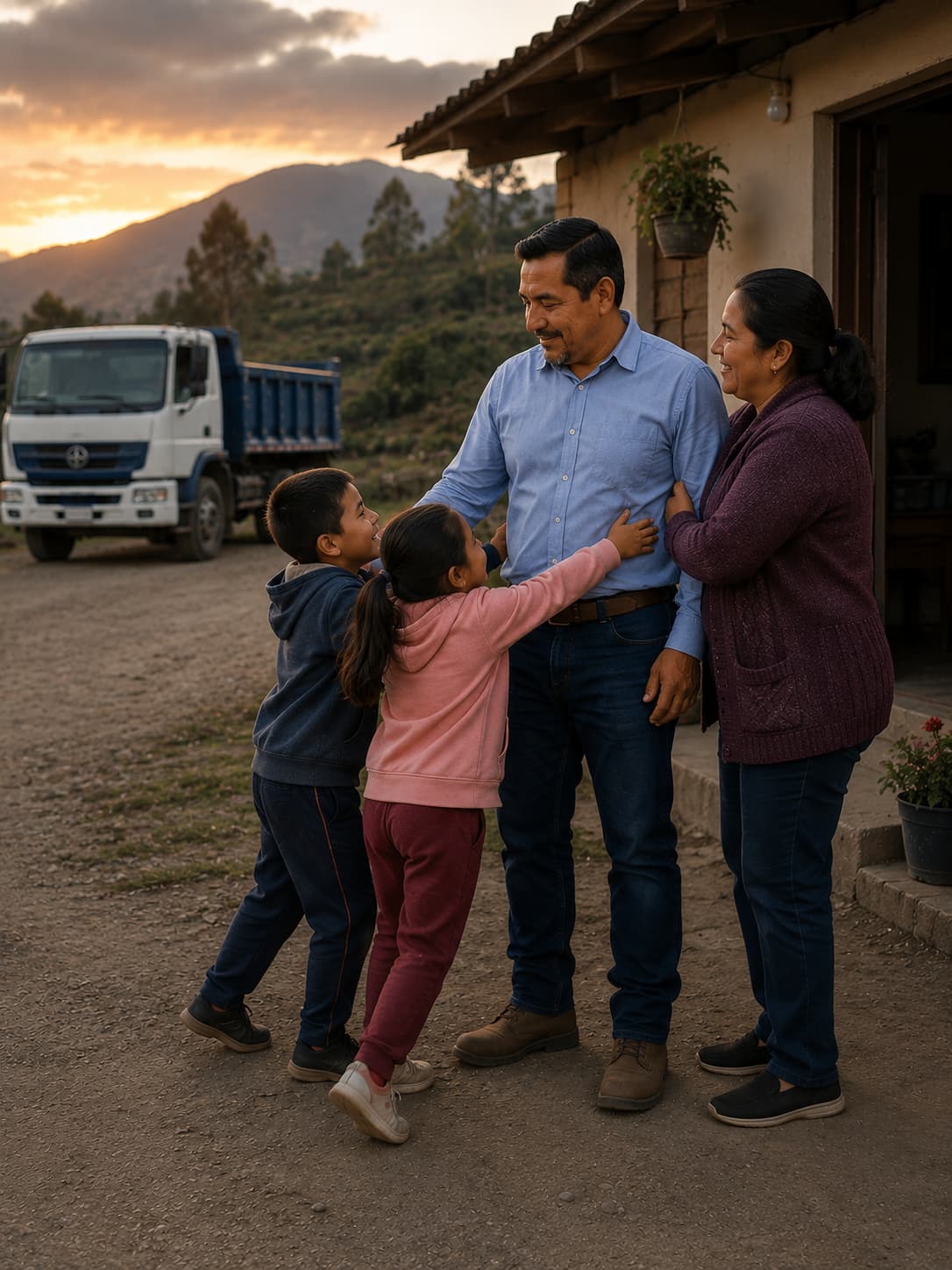 Luis Armijos comparte un emotivo encuentro con su familia al regresar a casa después de su jornada laboral.