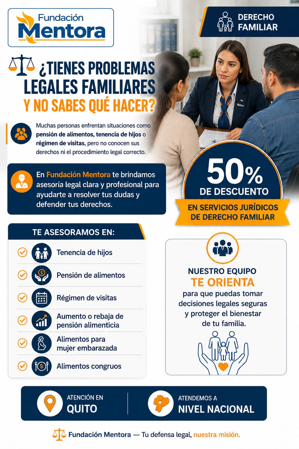 ⚖️ ¿Tienes problemas legales familiares y no sabes qué hacer? Muchas personas enfrentan situaciones como pensión de alimentos, tenencia de hijos o régimen de visitas, pero no conocen sus derechos ni el procedimiento legal correcto. 👨‍⚖️ En Fundación Mentora te brindamos asesoría legal clara y profesional para ayudarte a resolver tus dudas y defender tus derechos. Te asesoramos en: ✅ Tenencia de hijos ✅ Pensión de alimentos ✅ Régimen de visitas ✅ Aumento o rebaja de pensión alimenticia ✅ Alimentos para mujer embarazada ✅ Alimentos congruos 💼 Nuestro equipo te orienta para que puedas tomar decisiones legales seguras y proteger el bienestar de tu familia. 📍 Atención en Quito y a nivel nacional. 📩 Escríbenos por mensaje o comenta “ASESORÍA” para recibir información sobre tu caso. 📞 https://wa.me/message/UURSTKXD7RUVB1 #AsesoriaLegal #PensionDeAlimentos #TenenciaDeHijos #RegimenDeVisitas #DerechoDeFamilia #AbogadosEcuador #FundacionMentora #AsesoriaLegalEcuador #Quito #JusticiaFamiliar